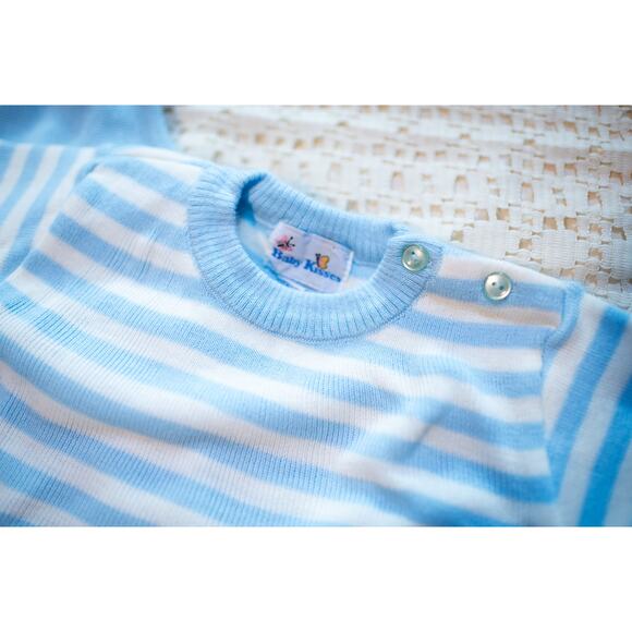 Vintage 90s Baby Boy Overalls, Light Blue Knit Football Baseball, Toddler 24 Mo - Picture 5 of 15